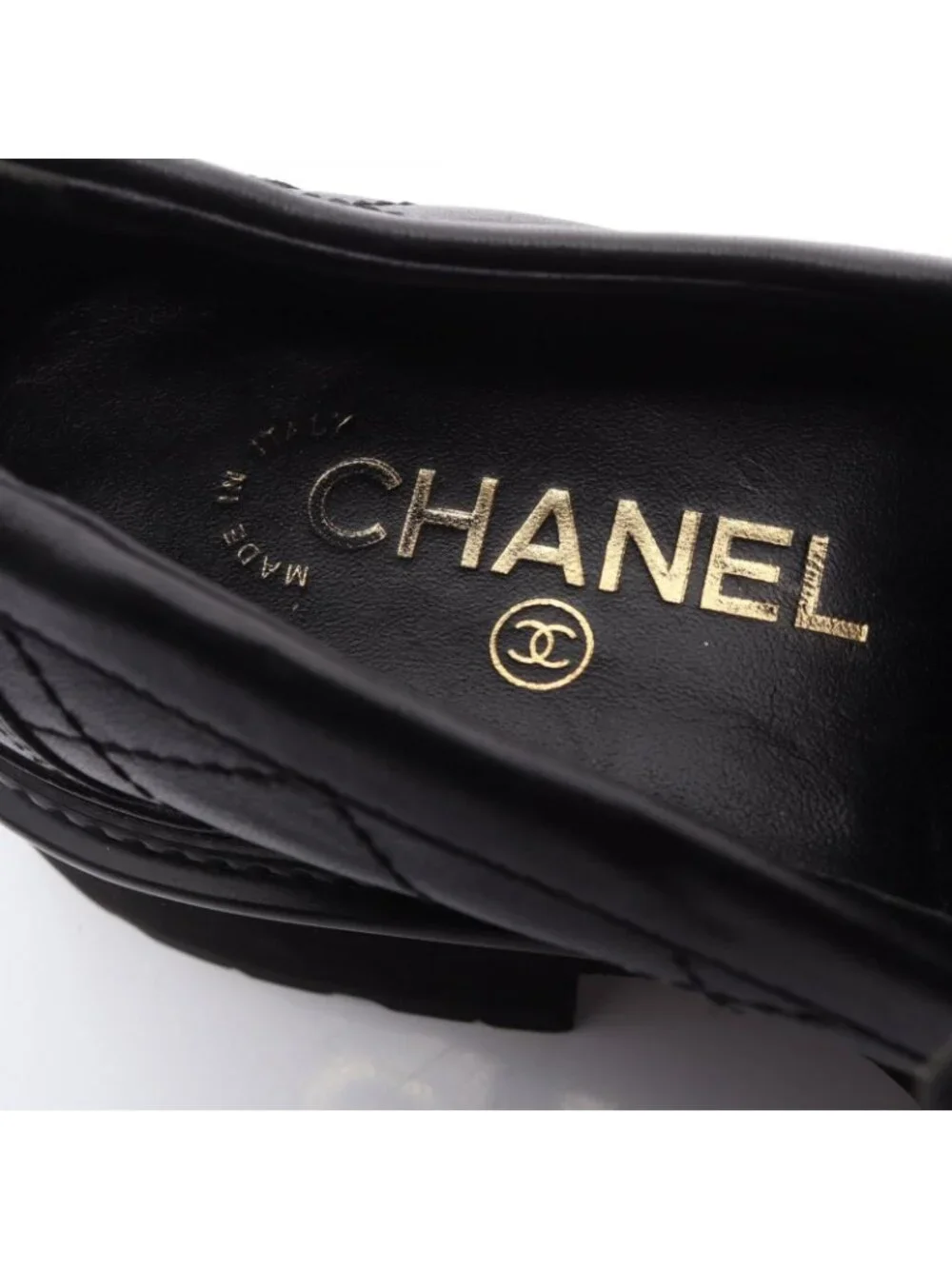 Chanel Loafers CC Logo Quilted Black Leather